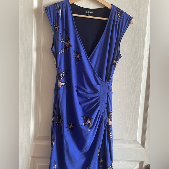 Le Chateau Blue Bird Print Midi Dress size medium - Picture 2 of 6